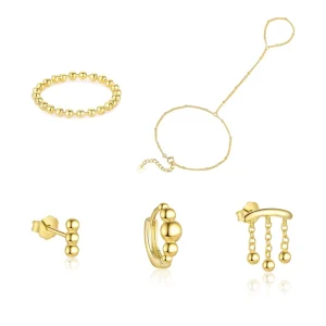 925 Sterling Silver Beaded Fashion Jewelry Sets Stud Hoop Dangle Earrings Rings Hand Bracelets for Women