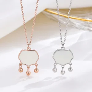 925 Sterling Silver Bell Pendant Fine Enamel Lock Good Wishes Pendant Necklace for Gift