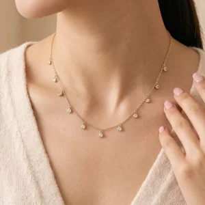 925 Sterling Silver Bezel Set Multi Drop Zircon Dangling Charm Necklace for Women