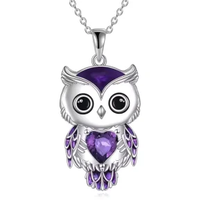 925 Sterling Silver Birthstone Owl Pendant Necklace Fashion Jewelry Gift for Women Custom CZ Crystal Charm