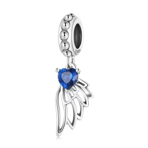 925 Sterling Silver Blue CZ Angel Wings Pendant Hollow DIY Bracelet Jewelry Fashion Accessories Fine Pendants & Charms SCC2071