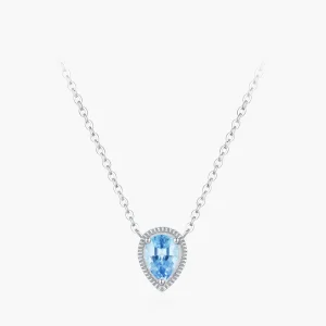 925 Sterling Silver Blue Pear Pendant Necklace For Women
