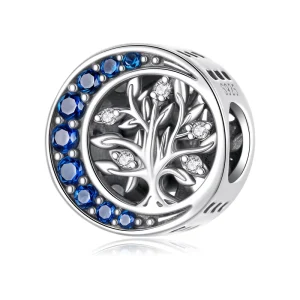 925 Sterling Silver Blue Zircon Moonlight Tree of Life Charm Bead Fit Bracelet Pendant Women Jewelry Accessories DIY SCC3149