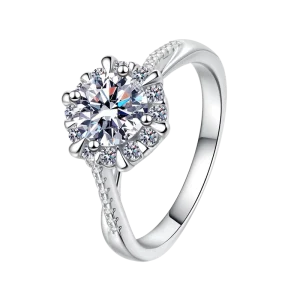 925 Sterling Silver Bright Cut Platinum Mossanite Girl Gem Engagement Women Wedding Ring Fashion Accessories