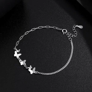 925 Sterling Silver Butterfly Bracelet Adjustable Paperclip Chain Bracelet for Women Minimalist Fashion Jewelry Gift