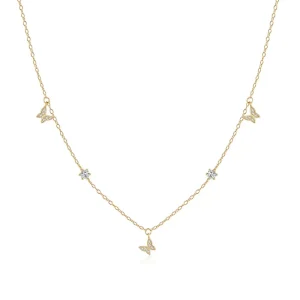 925 Sterling Silver Butterfly Zircon Charm Choker Necklace for Women