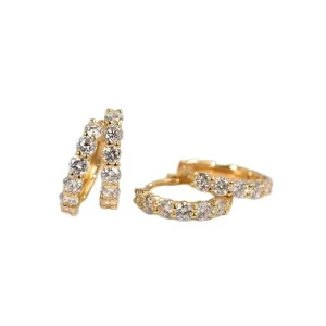 925 Sterling Silver CZ Huggie Hoop Earrings Gold-Plated Pavé Crystal Small Hoop Earrings