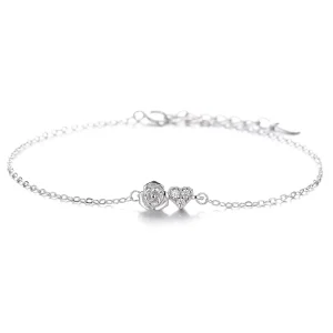 925 Sterling Silver Chain Link Bracelet Four Leaf Clover Zircon Inlaid Rhodium Plated Adjustable