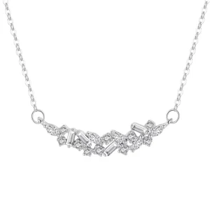 925 Sterling Silver Cluster Sparkling Zircon Crystal Pendant Necklace