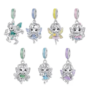 925 Sterling Silver Colorful Elf Pendant All Beings Fairy Beads for Women Teens Bracelet Accessories DIY Lovely Gift BSC1202
