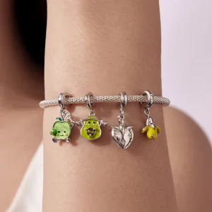 925 Sterling Silver Colorful Fruit Pendant Openable Strawberry Beads for Women DIY Bracelet Green Healthy Life Gift SCC3260