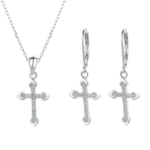 925 Sterling Silver Cross Earring Pendant Plated With Christian Faith Cubic Zircon