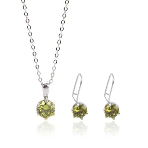 925 Sterling Silver Crystal Fine Jewelry Set with Zircon and Brown Main Stone Elegant and Lustrous Necklace Earrings