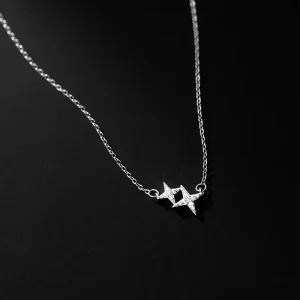 925 Sterling Silver Cubic Zirconia Necklace Statement Charm Star Shape Pendant Necklaces Fine Jewelry for Women