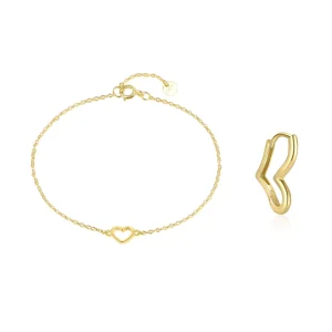 925 Sterling Silver Cute Fashion Jewelry Sets Hollow Heart Love Bracelets Hoop Earrings for Women