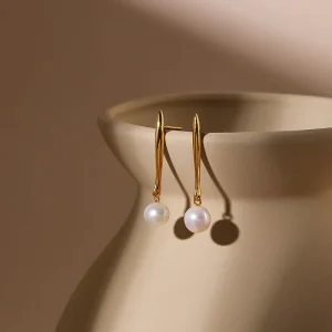 925 Sterling Silver Dangle Earrings with 18K Gold Plating Natural Pearl Stylish Fashion Jewelry