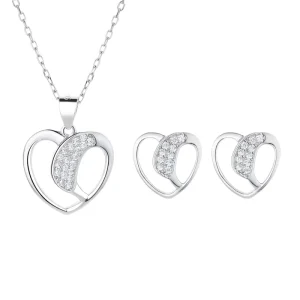 925 Sterling Silver Delicate Heart Pendant Zircon Earrings Necklace