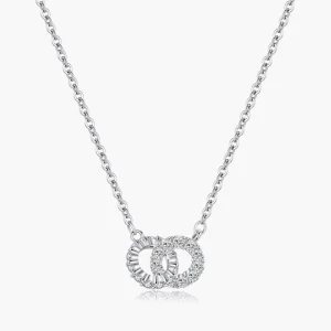 925 Sterling Silver Double Rings Cubic Zirconia Link Chain Pendant Necklace for Women Fine Jewelry Accessories