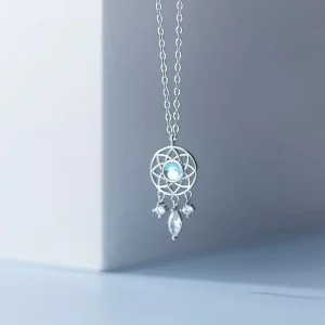 925 Sterling Silver Dreamcatcher Necklace Dainty Dream Catcher With Zircon Pendant Necklaces Fashion Jewelry for Women