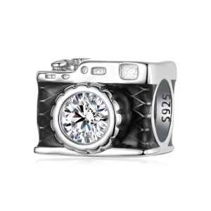 925 Sterling Silver Enamel Cute Camera Charm Beads Fit Woman Bracelet DIY Fine Jewelry Pendant Accessories Bamoer Beads SCC3087