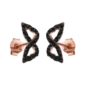 925 Sterling Silver Eyepatch Mask Studs Earrings Black CZ Two-Tone Rose Gold and Black Plated