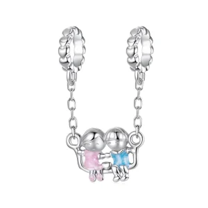925 Sterling Silver Family Pendant Boy & Girl Love Beads Fit Bracelet DIY Woman Jewelry Accessories Heartwarming Gift SCC3091