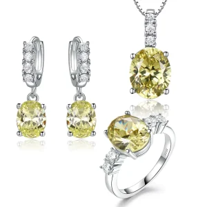 925 Sterling Silver Fashion Costume Jewelry Sets Yellow Topaz CZ Exquisite for Party Wedding Engagement Gift Trendy Style Agate