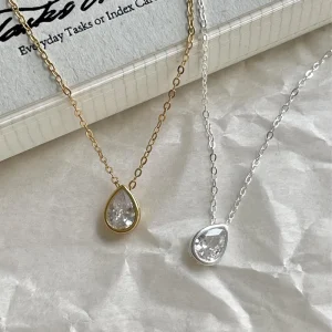 925 Sterling Silver Fashion Jewelry CZ Zircon Water Tear drop Pendant Necklace for Women