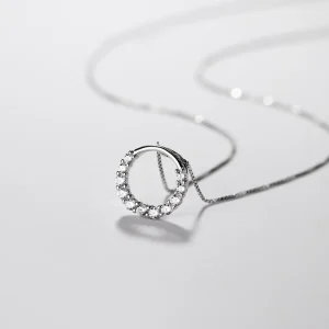 925 Sterling Silver Fashion Sparkling Hallow Out Round Clear CZ Boxes Chain Pendant Necklace for Women Fine Jewelry