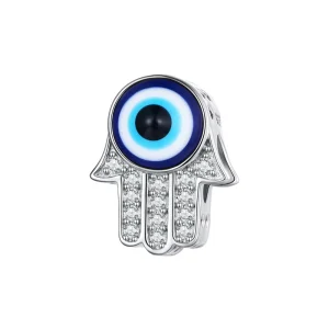 925 Sterling Silver Fatima’s Hand Beads Devil’s Eye Charms Fit Women Bracelet Bangle DIY Fashion Jewelry Accessory BSC730