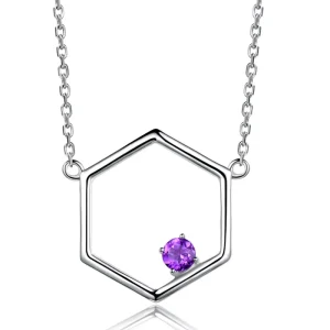 925 Sterling Silver Fine Jewelry Pendant Necklace Crystal Birthstone Chain for Lover Gift