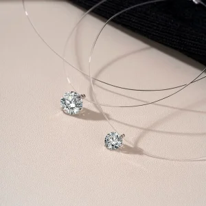 925 Sterling Silver Floating Moissanite Necklace Invisible Fishing Line Solitaire Pendant Necklace For Women