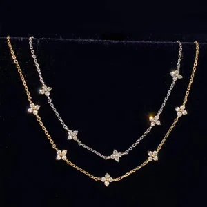 925 Sterling Silver Flower Bracelet with Cubic Zirconia Dainty Floral Chain Bracelet for Women Fashion Jewelry Gift