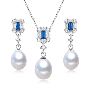 925 Sterling Silver Gemstone Zircon Luxury Real Natural Women Jewelry Pendant Earrings Fresh Water Pearls Set
