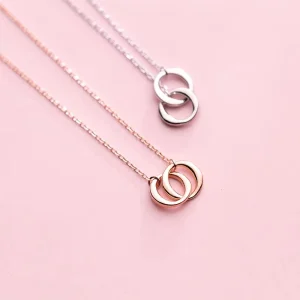 925 Sterling Silver Geometric Necklace Interlocking Round Circle Pendant for Women