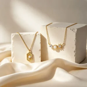 925 Sterling Silver Geometric Square Pendant Necklace Pearl Charm Vintage Minimalist Jewelry