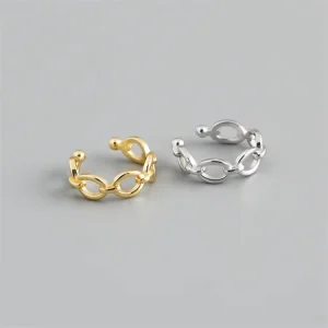 925 Sterling Silver Glossy Chain Shape Personalized Ear Clip Earrings 18k Gold Ear Cuff