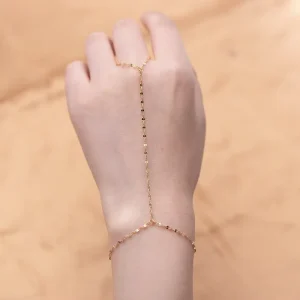 925 Sterling Silver Gold Plated Ceramic Tile Chain Finger Sleeve Bracelet