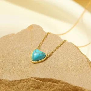 925 Sterling Silver Gold Plated Turquoise Heart Pendant Necklace Minimalist Blue Stone Heart Necklace Fashion Jewelry for Women