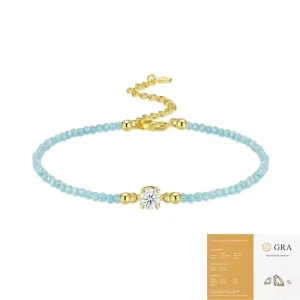 925 Sterling Silver Gold Plating Colorful Beads Geometric Trendy Bracelet with 0.5ct Moissanite for Women