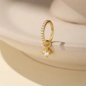 925 Sterling Silver Hoop Earrings With Zirconia Star Flower Charm Gold Tone Fashion Jewelry