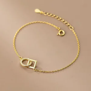 925 Sterling Silver Interlocking CZ Round Square Shape 18K Gold Plated Charm Bracelets Fine Jewelry for Women