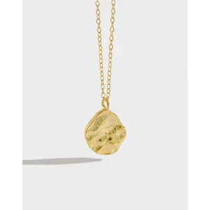 925 Sterling Silver Irregular Texture 18K Gold Plated Pendant Necklace Fashion Jewelry for Women
