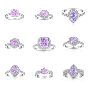 925 Sterling Silver Jewelry Factory Wholesaler Pear Cut Rhodium Plated Purple Cubic Zircon Main Stone Engagement Ring