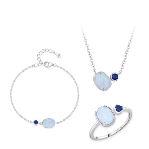 925 Sterling Silver Jewelry Set Blue Zircon Gemstone Bracelet Necklace Ring Party or Wedding Gift for Women
