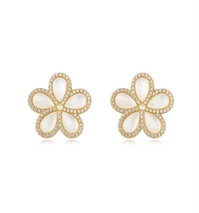 925 Sterling Silver Jewelry Women Gold Customized Hand Made Flower Pearl Jewelry Set Stud Earrings