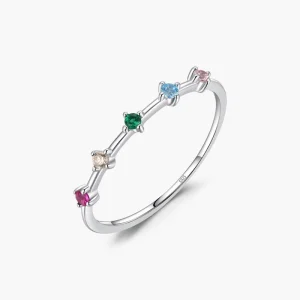 925 Sterling Silver Korea Style Fine Jewelry Rainbow CZ Simulated Diamond Stacking Slim Rings Fashion Bands for Women