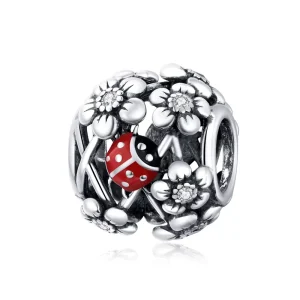 925 Sterling Silver Ladybug Charm Pendant with Zircon Flower Bead for Original Bracelet Necklace DIY Jewelry Accessories SCC1641