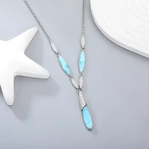 925 Sterling Silver Larimar Pendant Necklace with Box Chain Vintage Style