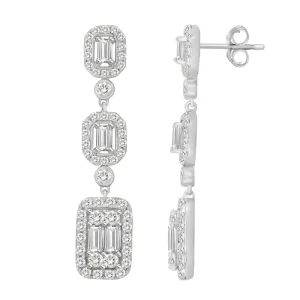 925 Sterling Silver Long Drop Dangle Earrings Baguette Round Cubic Zirconia Halo Rectangle Chandelier Earrings Jewelry